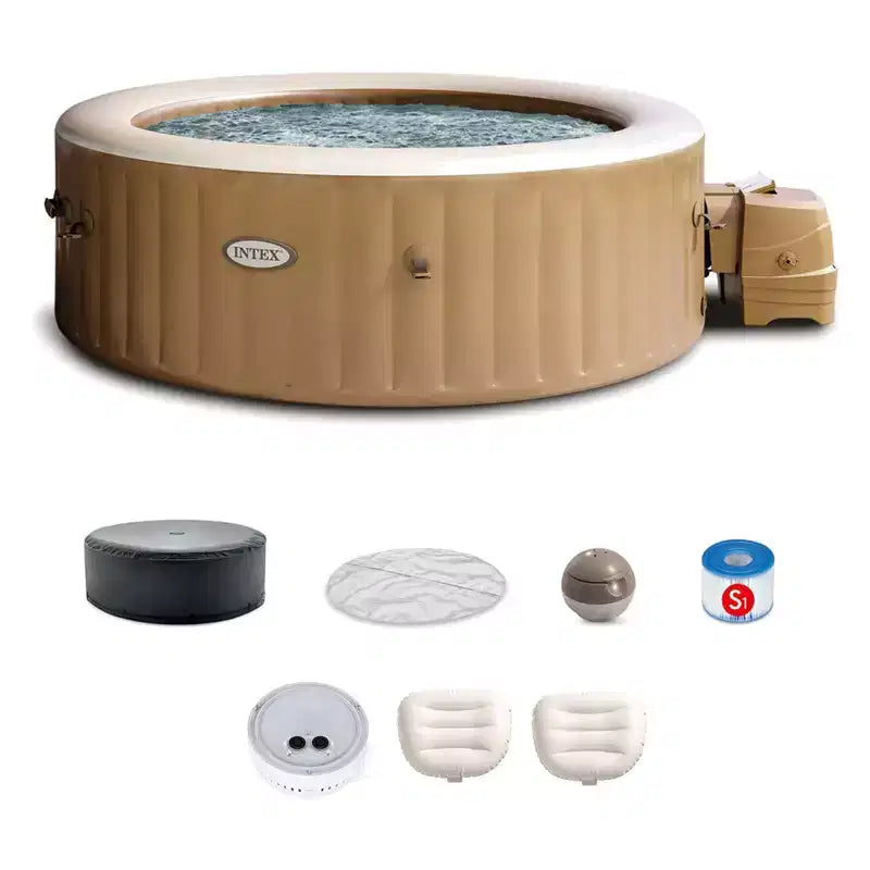 INTEX PureSpa 6 Person Bubble Massage Inflatable Hot Tub Spa Bundled with Battery Powered Multicolor LED Light, and Adjustable Headrest (2 Pack)