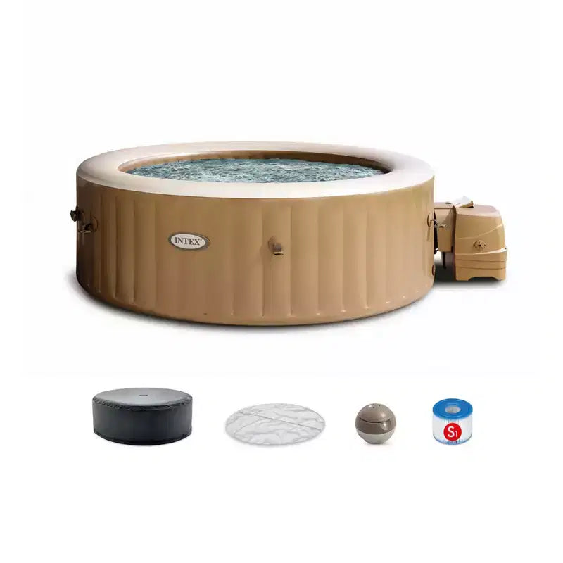 INTEX PureSpa Bains à remous gonflable 6 personnes à bulles, avec éclairage LED multicolore à piles et appuie-tête réglable (Paquet de 2)