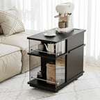 Table d'appoint rectangulaire fonctionnelle en bois noir avec rangement