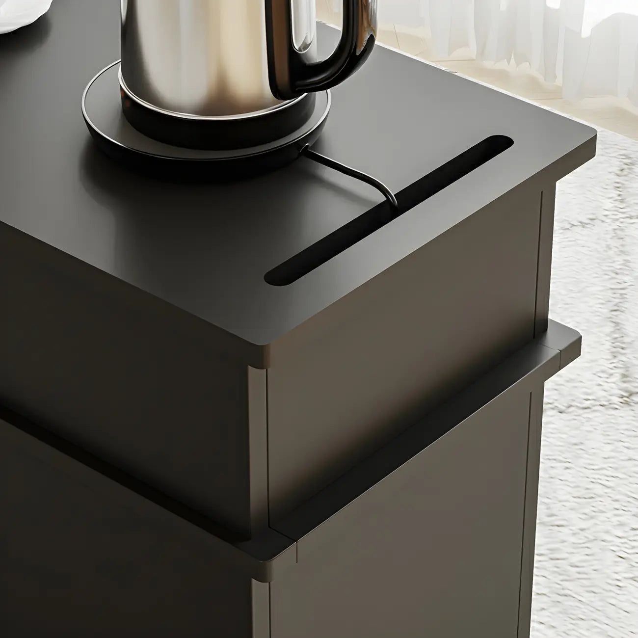 Table d'appoint rectangulaire fonctionnelle en bois noir avec rangement