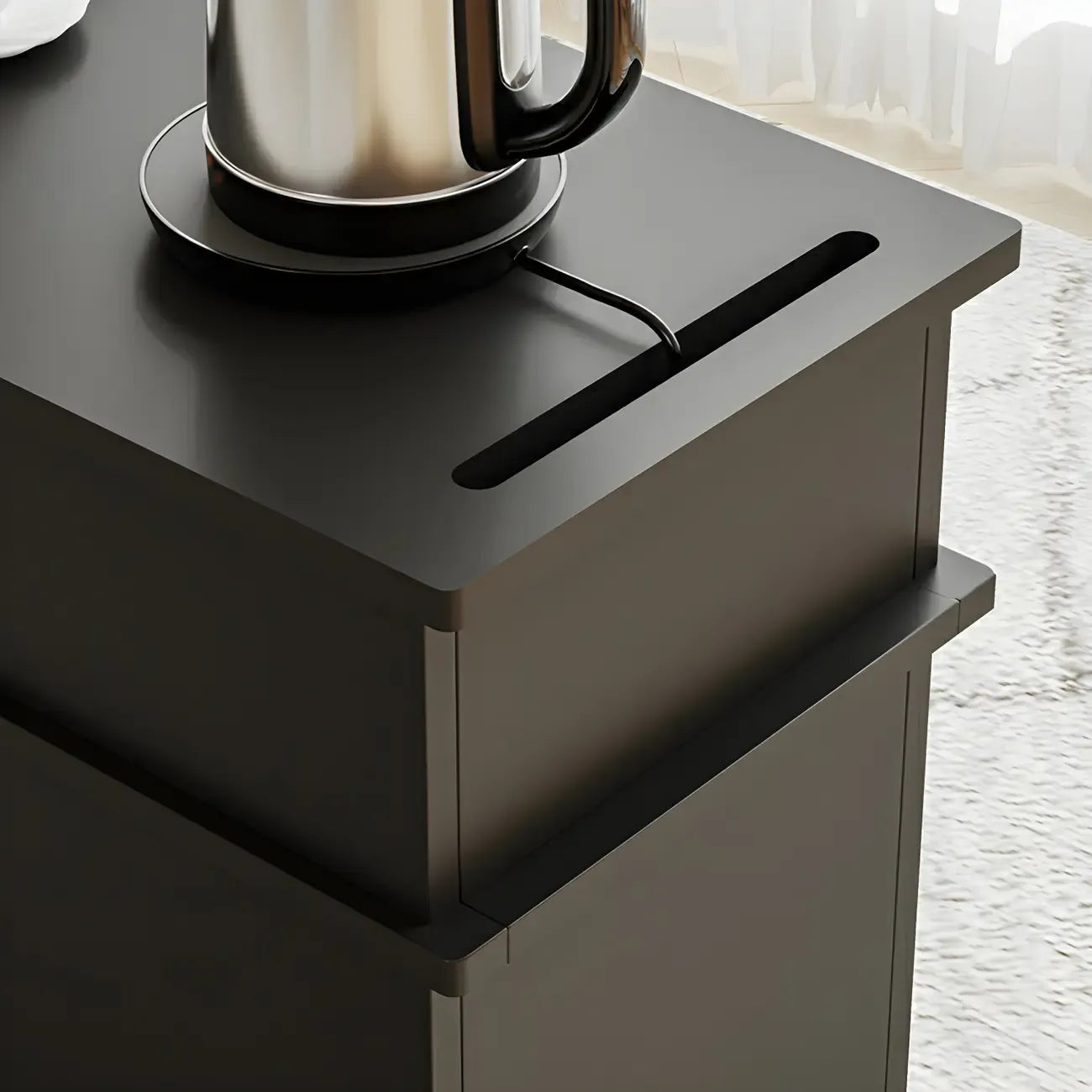 Table d'appoint rectangulaire fonctionnelle en bois noir avec rangement