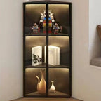 Vitrine d'angle moderne en métal gris et bois avec porte vitrée