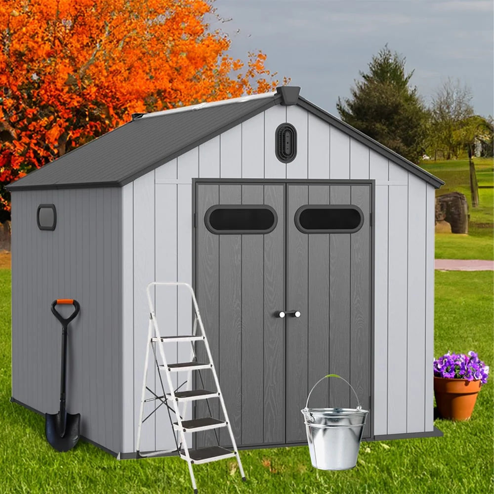 Casetta da giardino in resina per esterni, in plastica, resistente alle intemperie, con pavimento, 183x122 cm/183x244 cm/244x183 cm/244x305 cm, Spire Tool Shed