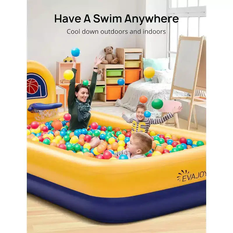 Piscine gonflable pour enfants Evajoy avec panier de basket et jet d'eau - Idéale pour les cours et les jardins 90x55x35