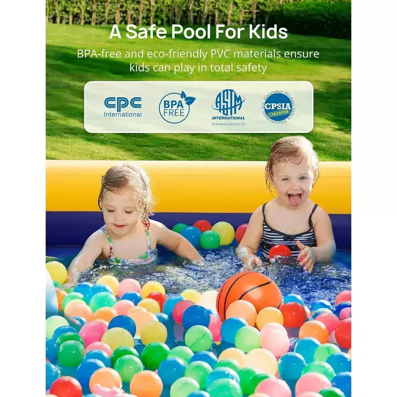 Piscine gonflable pour enfants Evajoy avec panier de basket et jet d'eau - Idéale pour les cours et les jardins 90x55x35
