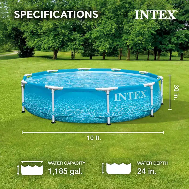 Piscine hors sol Intex ronde de 3,05 m x 76 cm avec cadre métallique, pour jardin, modèle "Beachside" avec parois renforcées, bleue