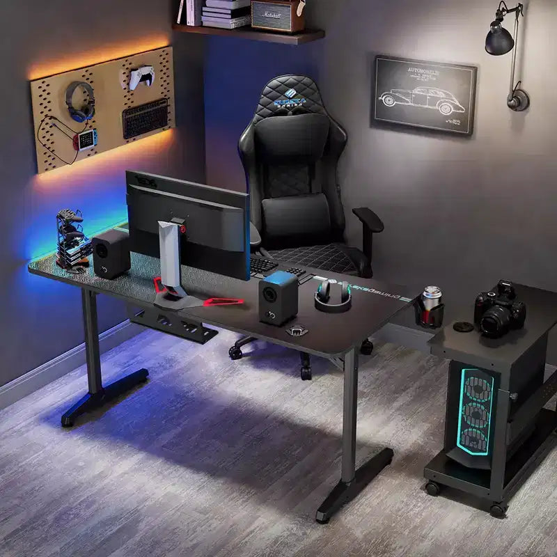 Bureau de jeu incurvé 60x27, 27,56P x 60L x 30,12H, Noir