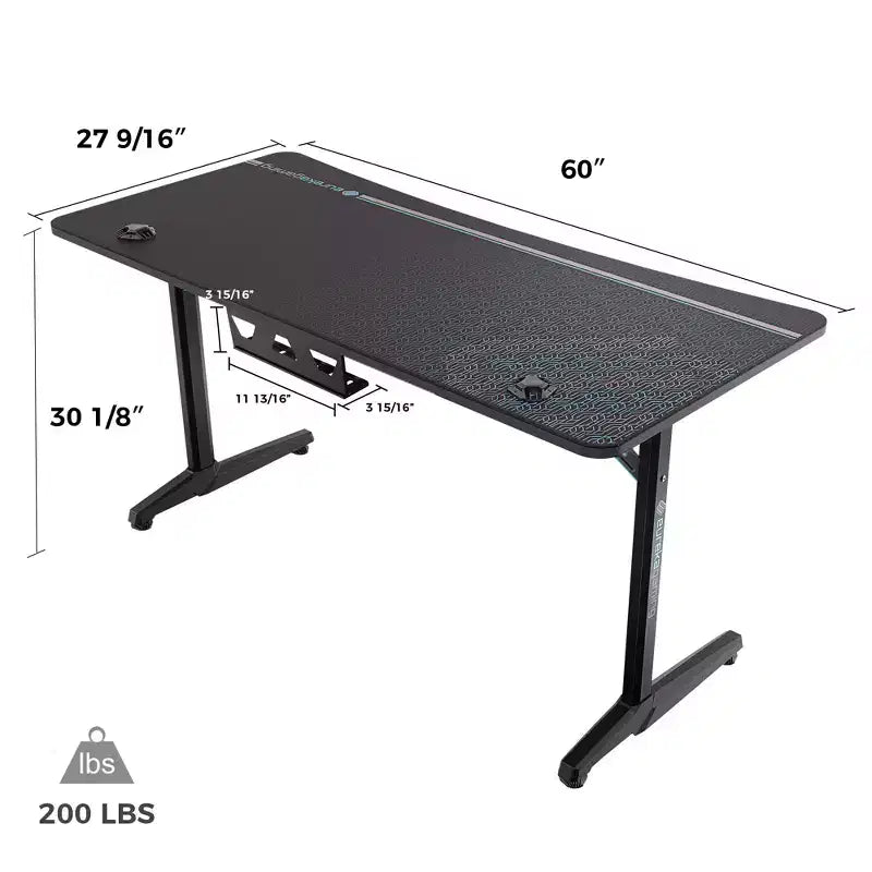 Bureau de jeu incurvé 60x27, 27,56P x 60L x 30,12H, Noir