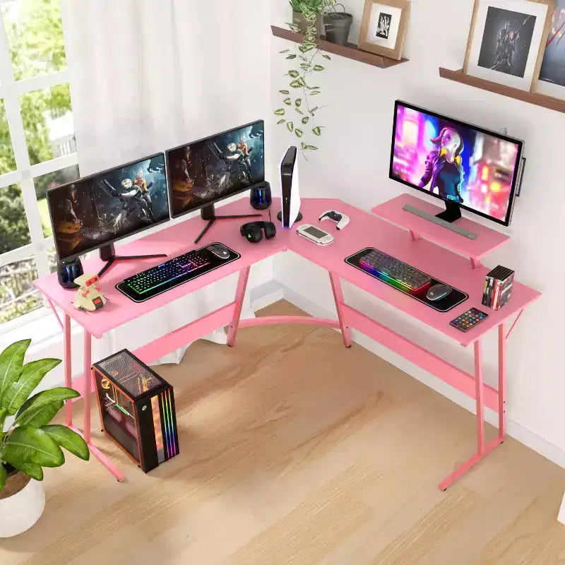 Bureau d'angle en forme de L FDW, bureau de jeu, bureau d'ordinateur avec grand plateau, idéal pour étudier, travailler et jouer à la maison ou au bureau