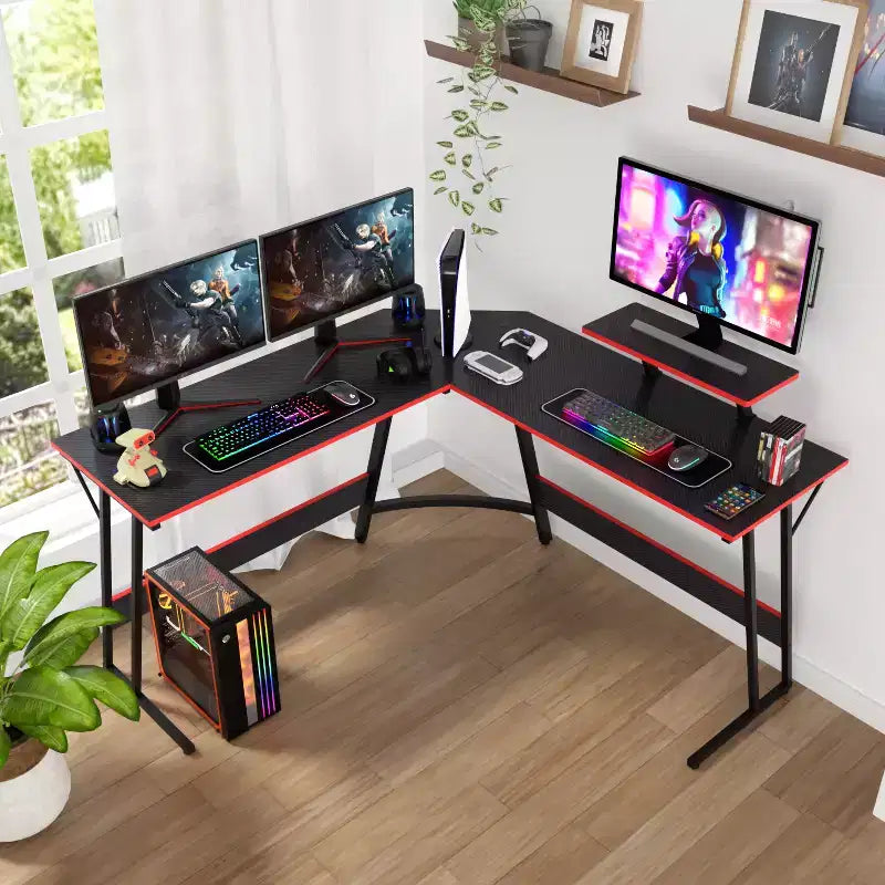 Bureau d'angle en forme de L FDW, bureau de jeu, bureau d'ordinateur avec grand plateau, idéal pour étudier, travailler et jouer à la maison ou au bureau