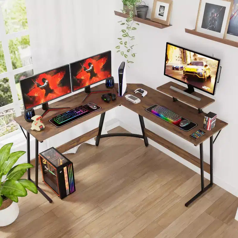 Bureau d'angle en forme de L FDW, bureau de jeu, bureau d'ordinateur avec grand plateau, idéal pour étudier, travailler et jouer à la maison ou au bureau