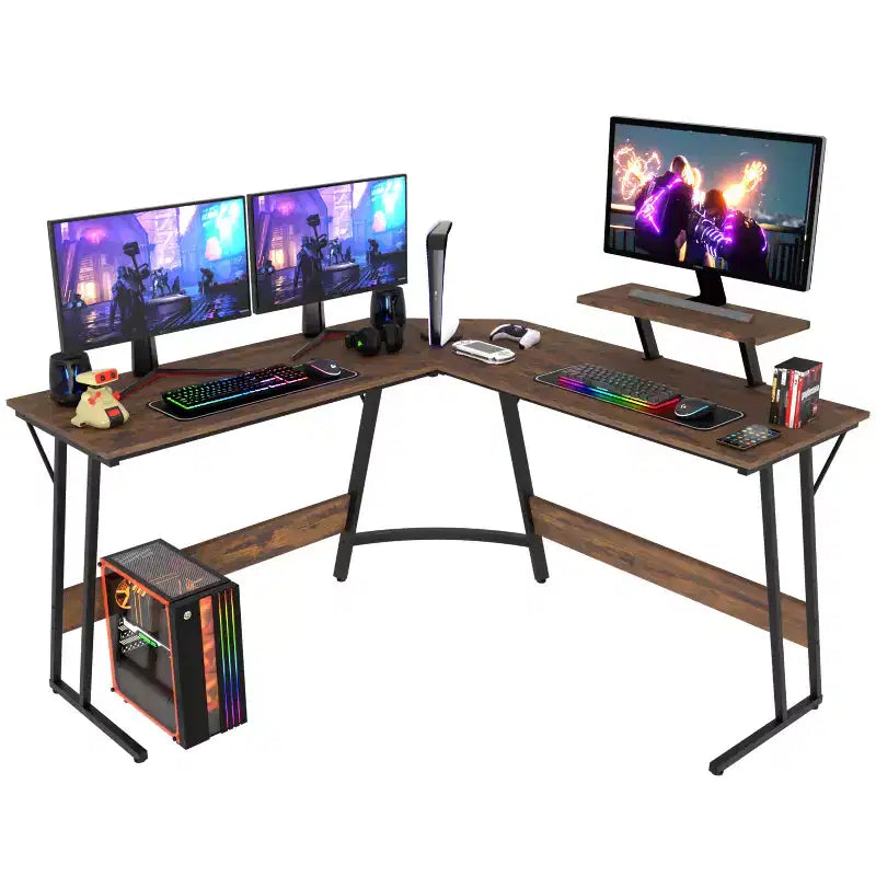 Bureau d'angle en forme de L FDW, bureau de jeu, bureau d'ordinateur avec grand plateau, idéal pour étudier, travailler et jouer à la maison ou au bureau