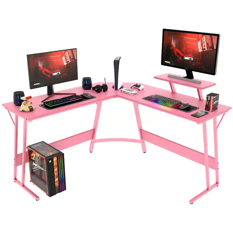 Bureau d'angle en forme de L FDW, bureau de jeu, bureau d'ordinateur avec grand plateau, idéal pour étudier, travailler et jouer à la maison ou au bureau