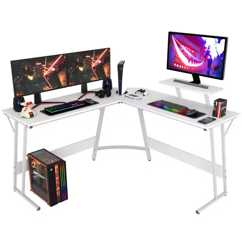 Bureau d'angle en forme de L FDW, bureau de jeu, bureau d'ordinateur avec grand plateau, idéal pour étudier, travailler et jouer à la maison ou au bureau