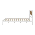 Ensemble de chambre 3 pièces : lit plateforme en bois Queen Size avec tête de lit en rotin, 2 tables de chevet en rotin et 3 tiroirs, noir