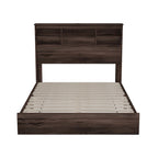 Ensemble de chambre à coucher 4 pièces comprenant un cadre de lit Queen Size en bois, 2 tables de chevet et 1 commode, noyer foncé