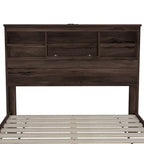Ensemble de chambre à coucher 4 pièces comprenant un cadre de lit Queen Size en bois, 2 tables de chevet et 1 commode, noyer foncé