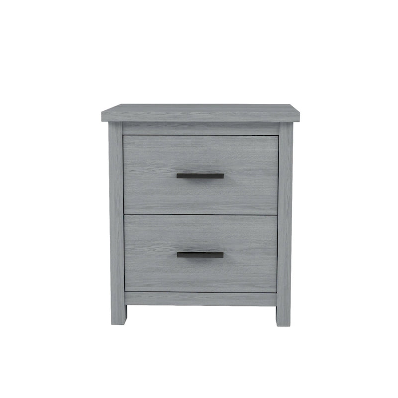 Ensemble de chambre à coucher 4 pièces comprenant un cadre de lit Queen Size en bois, 2 tables de chevet et 1 commode, noyer foncé