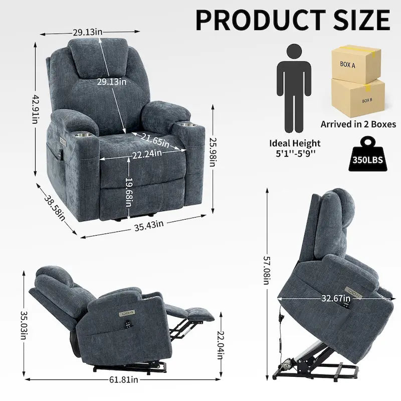 Fauteuil inclinable motorisé jusqu'à 158 kg (350 livres) en chenille avec mécanisme d'inclinaison robuste, 8 points de massage vibrant et lombaire