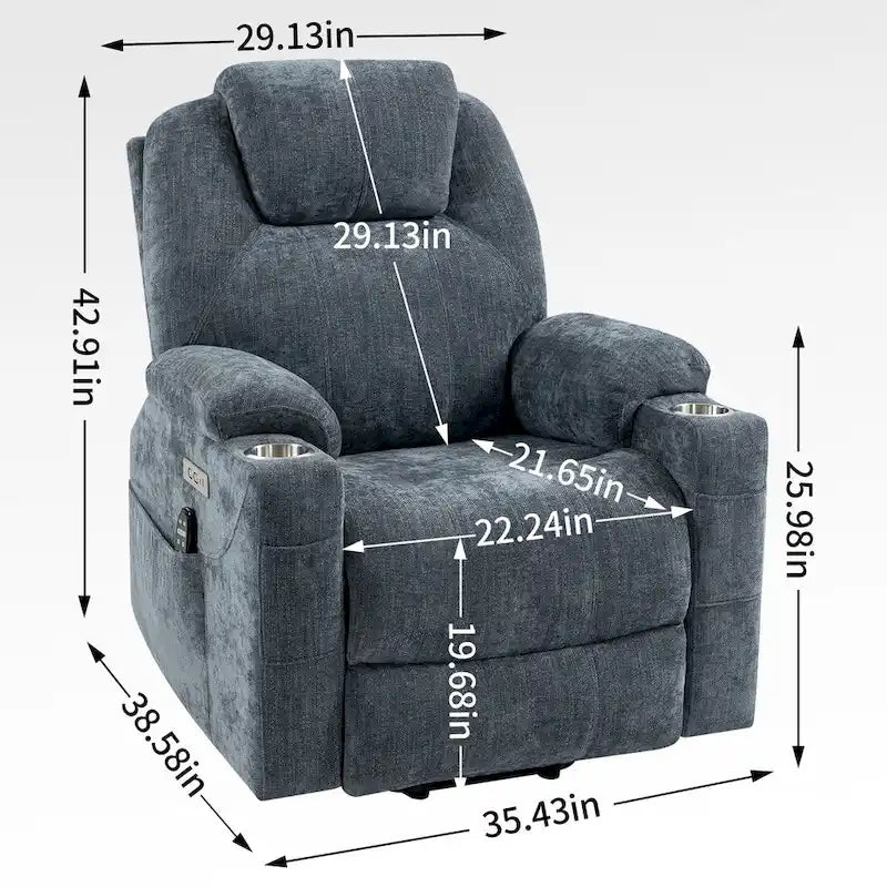 Fauteuil inclinable motorisé jusqu'à 158 kg (350 livres) en chenille avec mécanisme d'inclinaison robuste, 8 points de massage vibrant et lombaire