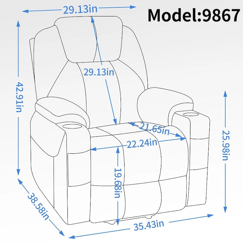 Fauteuil inclinable motorisé jusqu'à 158 kg (350 livres) en chenille avec mécanisme d'inclinaison robuste, 8 points de massage vibrant et lombaire