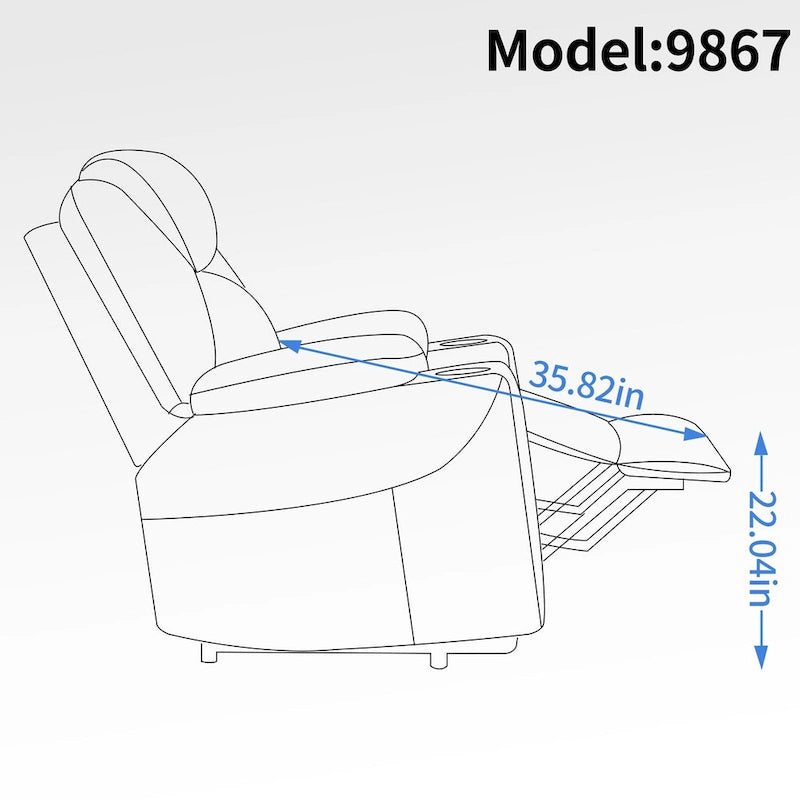 Fauteuil inclinable motorisé jusqu'à 158 kg (350 livres) en chenille avec mécanisme d'inclinaison robuste, 8 points de massage vibrant et lombaire