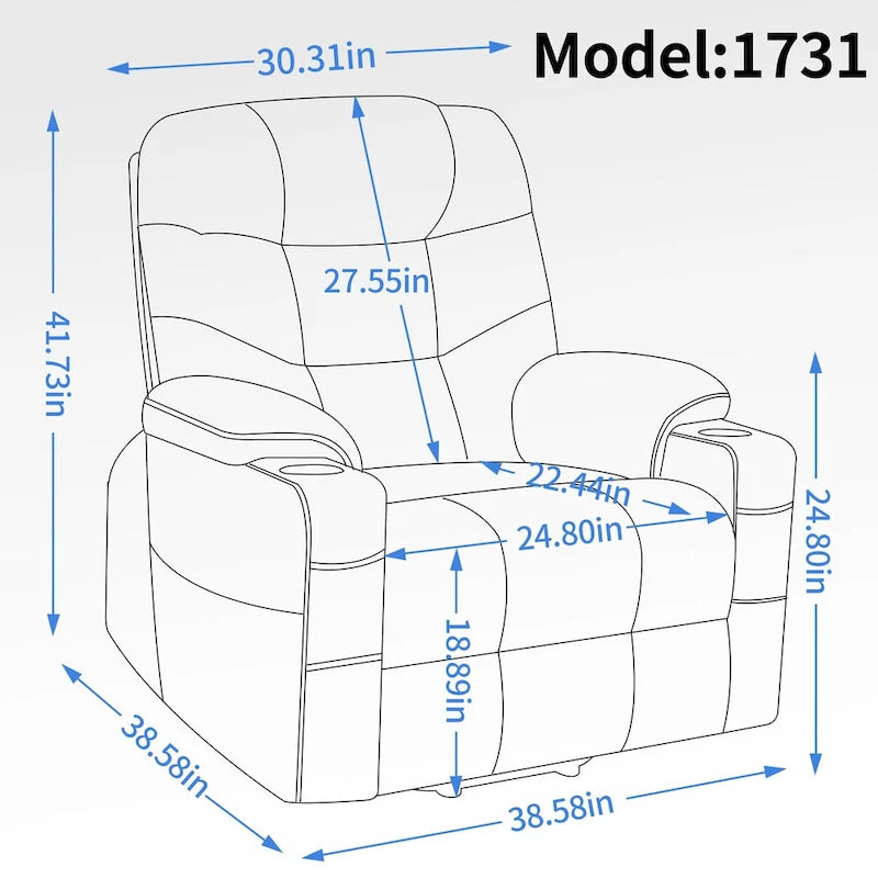 Fauteuil inclinable motorisé jusqu'à 158 kg (350 livres) en chenille avec mécanisme d'inclinaison robuste, 8 points de massage vibrant et lombaire