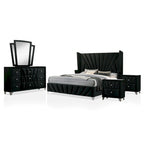 Ensemble de chambre à coucher 5 pièces Ambrosia Glam en tissu noir capitonné avec clous décoratifs, par Furniture of America