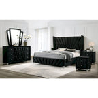 Ensemble de chambre à coucher 5 pièces Ambrosia Glam en tissu noir capitonné avec clous décoratifs, par Furniture of America