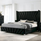 Ensemble de chambre à coucher 5 pièces Ambrosia Glam en tissu noir capitonné avec clous décoratifs, par Furniture of America