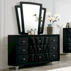 Ensemble de chambre à coucher 5 pièces Ambrosia Glam en tissu noir capitonné avec clous décoratifs, par Furniture of America