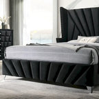 Ensemble de chambre à coucher 5 pièces Ambrosia Glam en tissu noir capitonné avec clous décoratifs, par Furniture of America