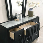 Ensemble de chambre à coucher 5 pièces Ambrosia Glam en tissu noir capitonné avec clous décoratifs, par Furniture of America