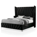 Ensemble de chambre à coucher 5 pièces Ambrosia Glam en tissu noir capitonné avec clous décoratifs, par Furniture of America
