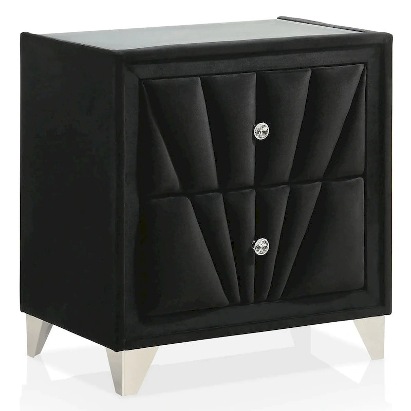 Ensemble de chambre à coucher 5 pièces Ambrosia Glam en tissu noir capitonné avec clous décoratifs, par Furniture of America