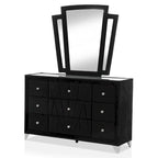 Ensemble de chambre à coucher 5 pièces Ambrosia Glam en tissu noir capitonné avec clous décoratifs, par Furniture of America
