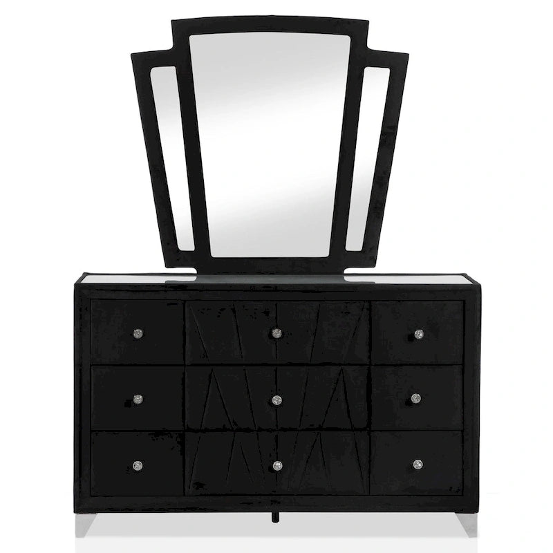 Ensemble de chambre à coucher 5 pièces Ambrosia Glam en tissu noir capitonné avec clous décoratifs, par Furniture of America