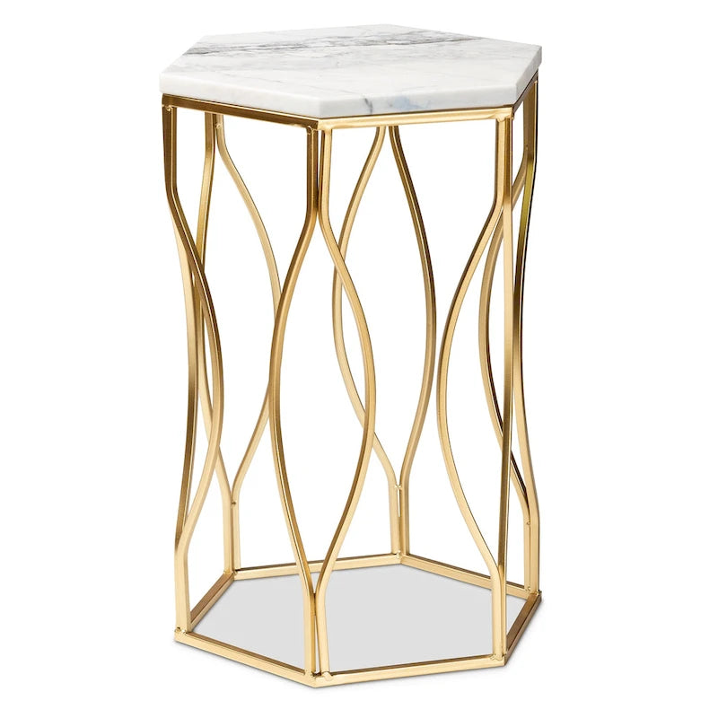 Table d'appoint en métal, moderne et contemporaine, avec plateau en marbre véritable