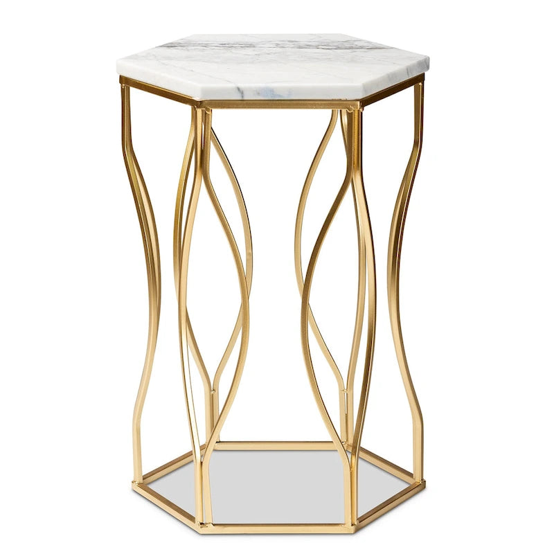 Table d'appoint en métal, moderne et contemporaine, avec plateau en marbre véritable