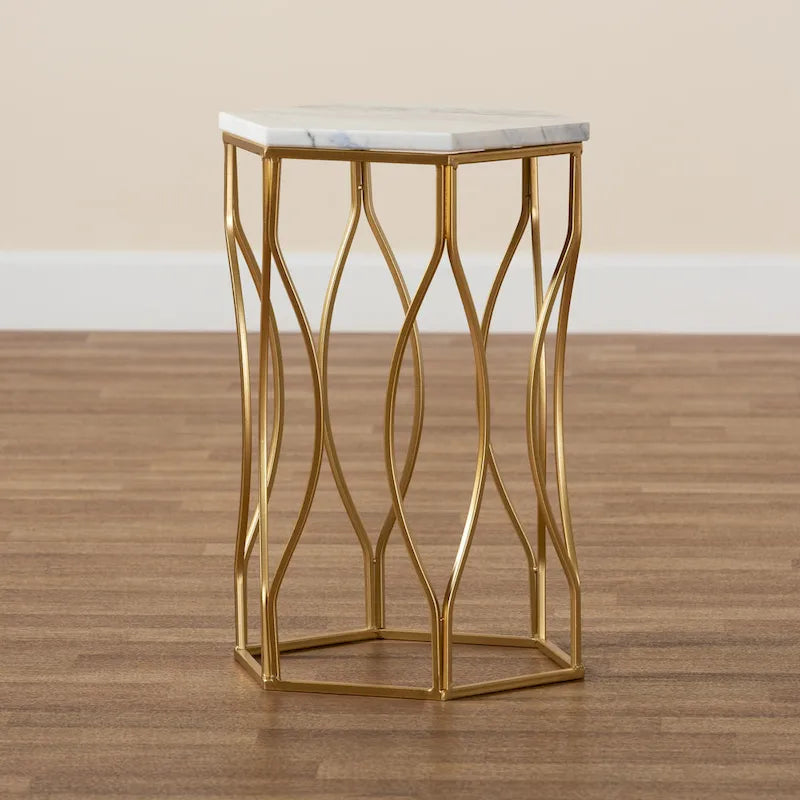 Table d'appoint en métal, moderne et contemporaine, avec plateau en marbre véritable