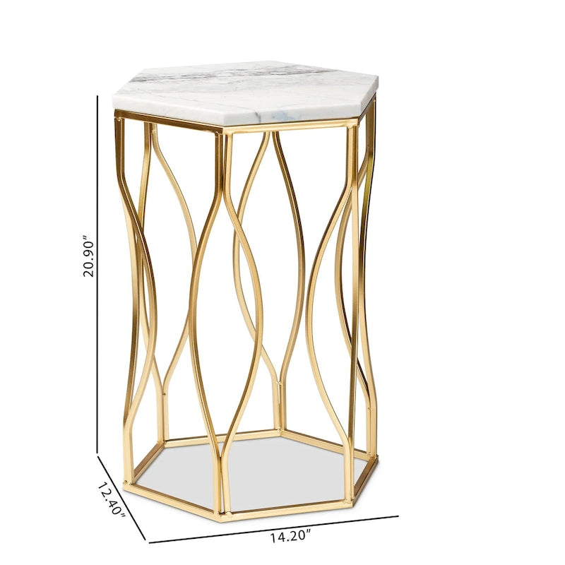 Table d'appoint en métal, moderne et contemporaine, avec plateau en marbre véritable