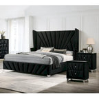 Ensemble de chambre à coucher 3 pièces Ambrosia Glam en tissu noir capitonné avec clous décoratifs, par Furniture of America