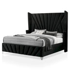 Ensemble de chambre à coucher 3 pièces Ambrosia Glam en tissu noir capitonné avec clous décoratifs, par Furniture of America