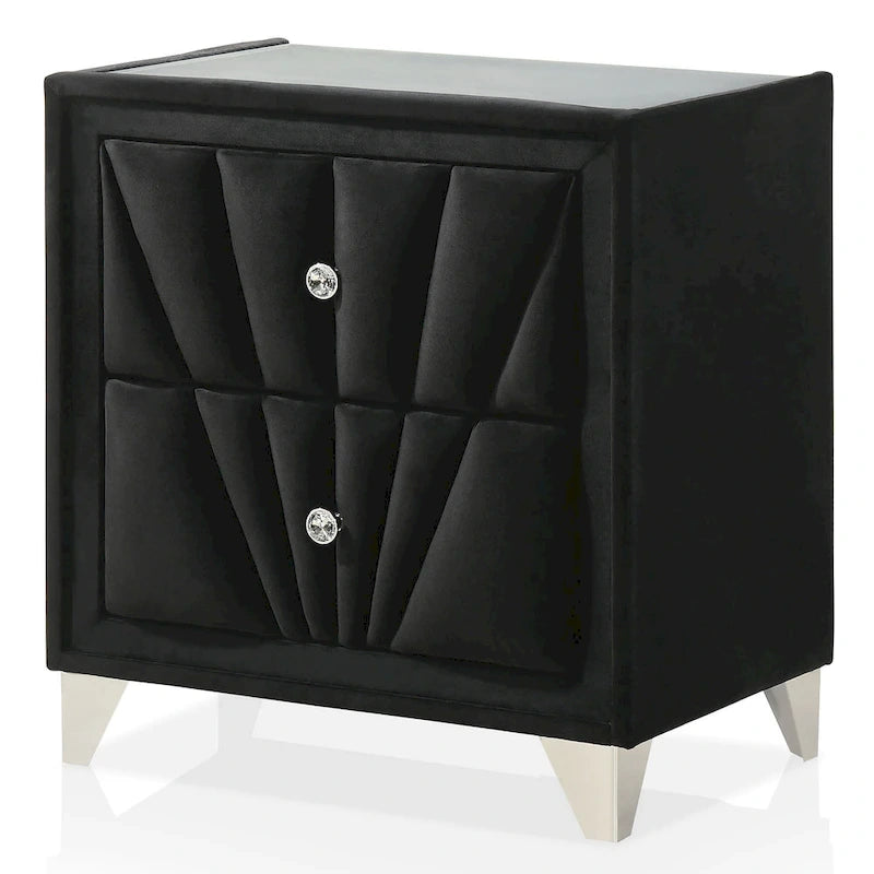 Ensemble de chambre à coucher 3 pièces Ambrosia Glam en tissu noir capitonné avec clous décoratifs, par Furniture of America