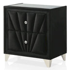 Ensemble de chambre à coucher 3 pièces Ambrosia Glam en tissu noir capitonné avec clous décoratifs, par Furniture of America