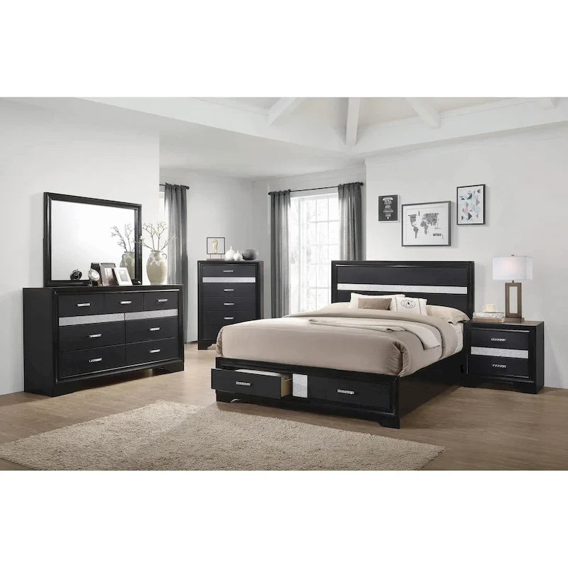 Ensemble de chambre à coucher Corbin 4 pièces avec 2 tables de chevet et une commode