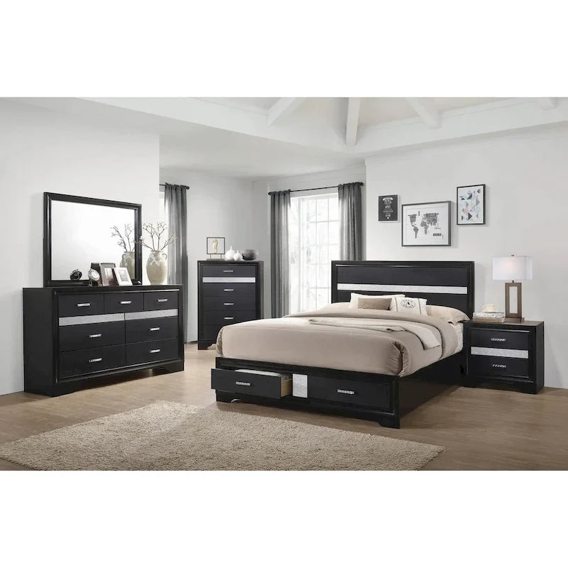 Ensemble de chambre à coucher Corbin 4 pièces avec 2 tables de chevet et une commode