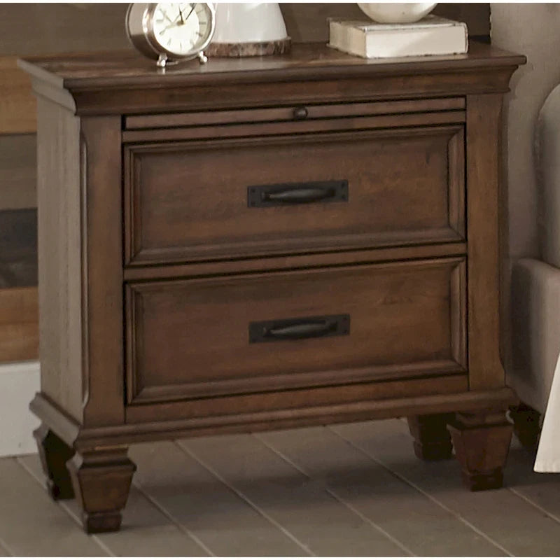 Ensemble de chambre à coucher à panneaux 4 pièces Clemence beige et chêne bruni