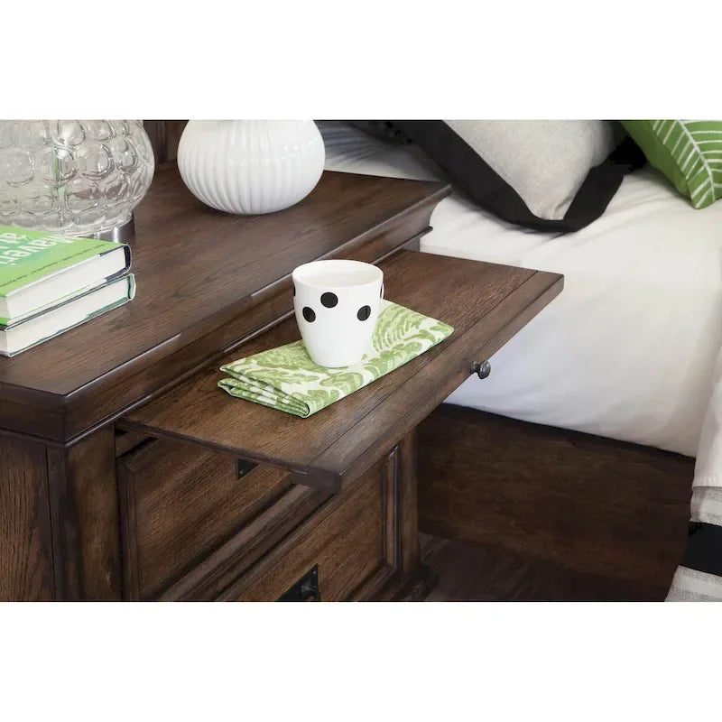 Ensemble de chambre à coucher à panneaux 4 pièces Clemence beige et chêne bruni