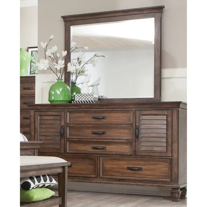Ensemble de chambre à coucher à panneaux 4 pièces Clemence beige et chêne bruni